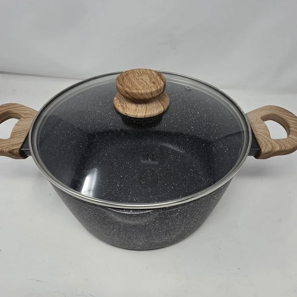 Country Kitchen Stockpot‎ Unisex OS Black Excellent Wood Look Handles Nonstick